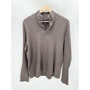 Mark Law Pullover Men LARGE Brown Long Sleeve Quarter Snap Mock Neck 100% Cotton